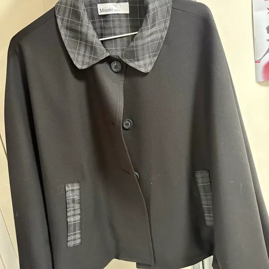 [BUNJANG] Miseki Seoul Check Cape Black Jacket / 미세키서울 체크 케이프 블랙 자켓 망토