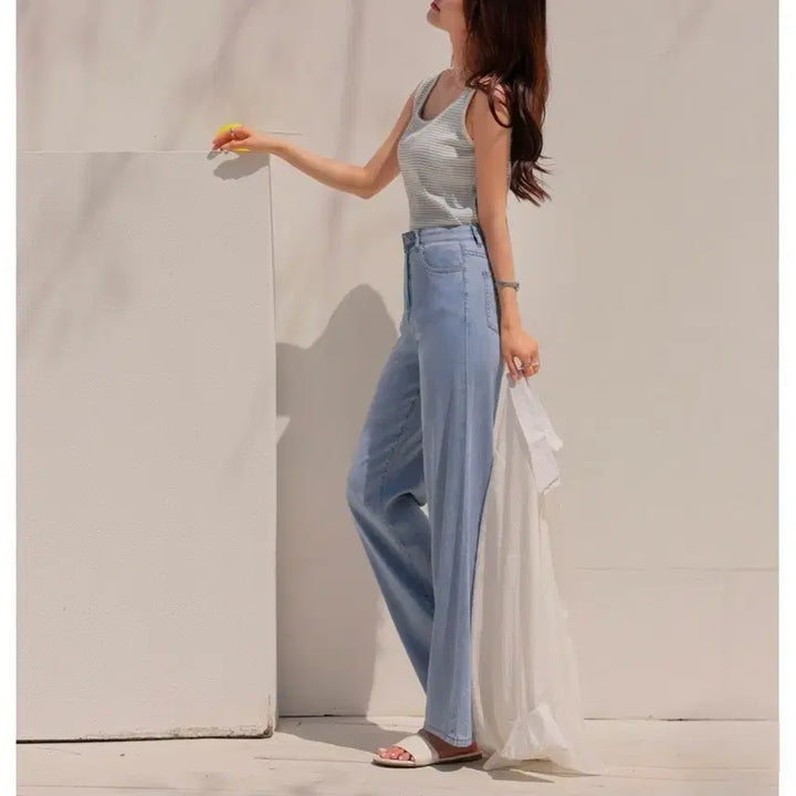 [BUNJANG] Summer Cool Wide Banding Denim Pants / 