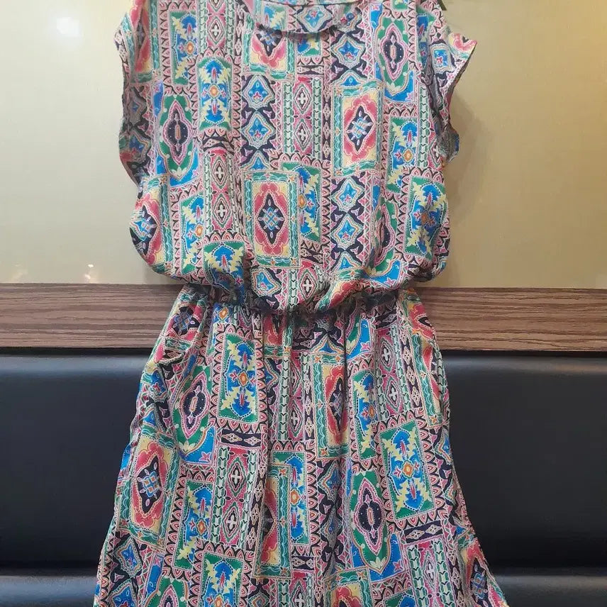 [BUNJANG] Ethnic Pattern Short Sleeve Maxi Dress / 패턴 반팔 원피스 에스닉 스타일