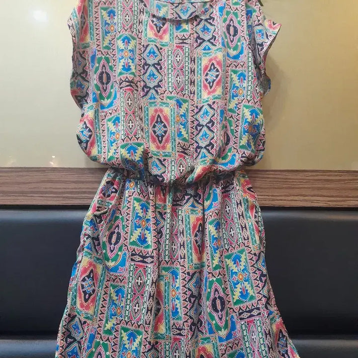 [BUNJANG] Ethnic Pattern Short Sleeve Maxi Dress / 패턴 반팔 원피스 에스닉 스타일
