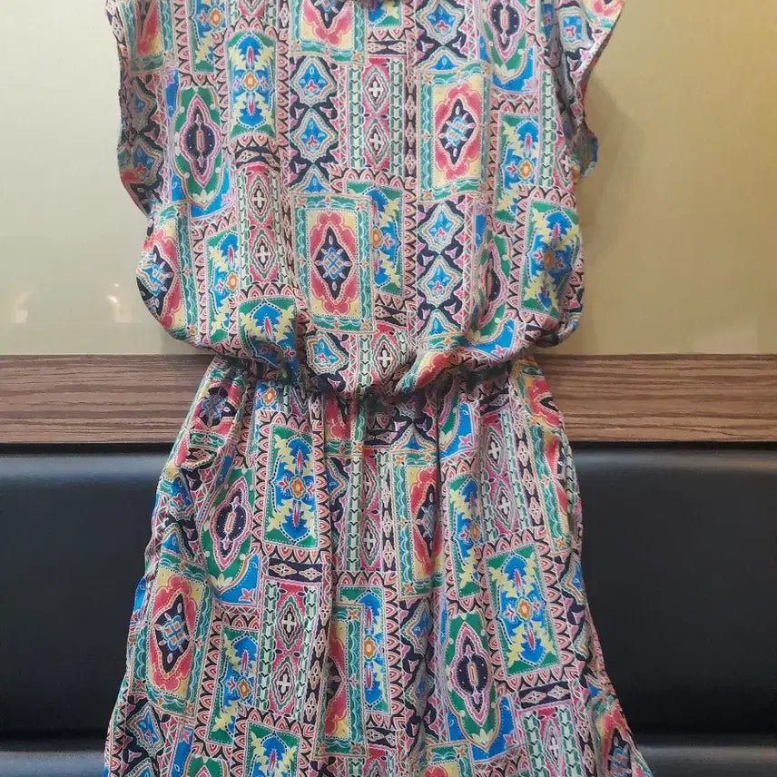[BUNJANG] Ethnic Pattern Short Sleeve Maxi Dress / 패턴 반팔 원피스 에스닉 스타일