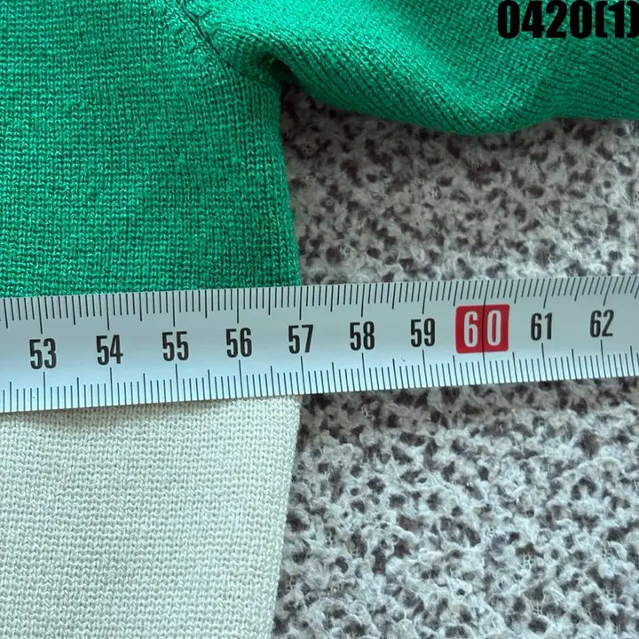 [BUNJANG] SUARE Green White Striped Knit Top / SUARE 그린 화이트 스트라이프 반팔 니트 L