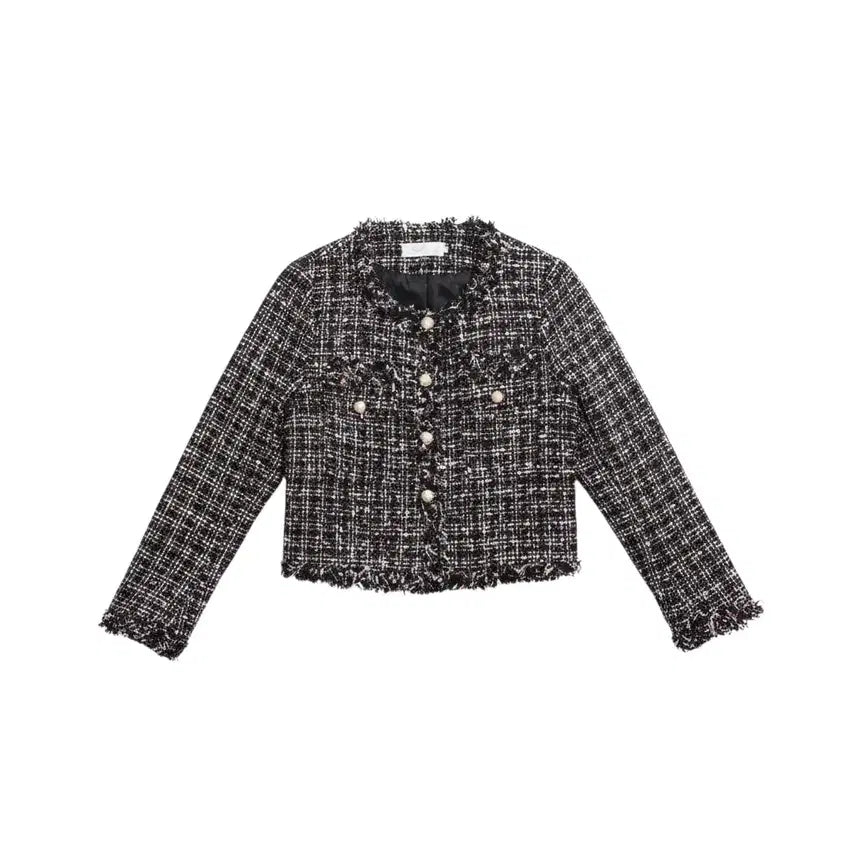 [BUNJANG] Pearl Button Basic Tweed Jacket - Black / 여성M / 수입 진주버튼 베이직 트위드자켓BK 26-129