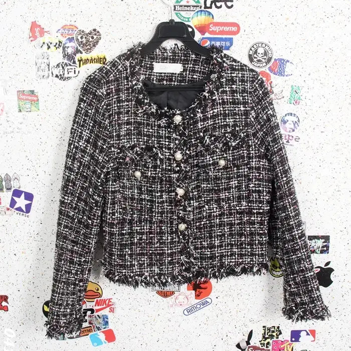 [BUNJANG] Pearl Button Basic Tweed Jacket - Black / 여성M / 수입 진주버튼 베이직 트위드자켓BK 26-129