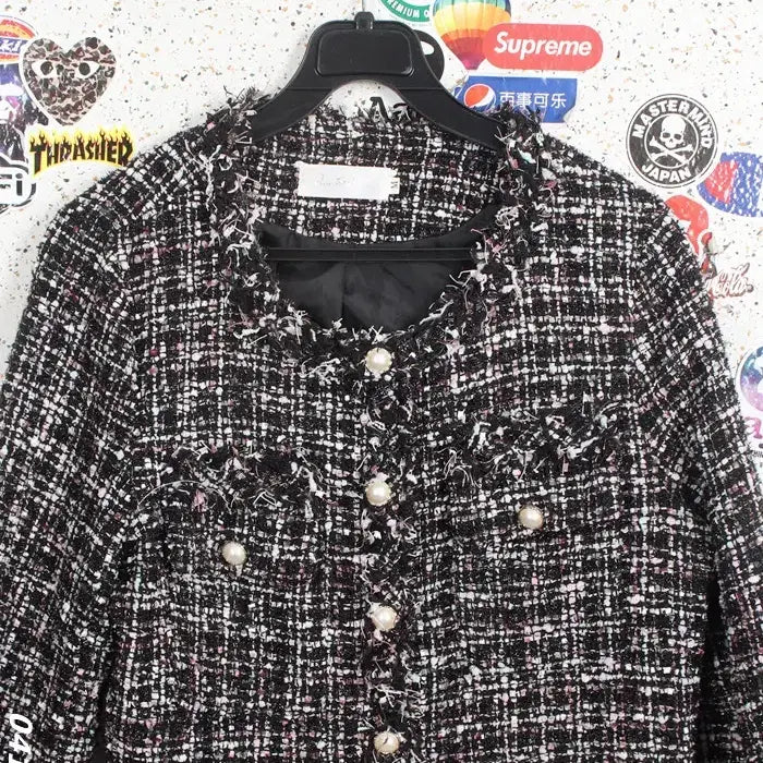 [BUNJANG] Pearl Button Basic Tweed Jacket - Black / 여성M / 수입 진주버튼 베이직 트위드자켓BK 26-129