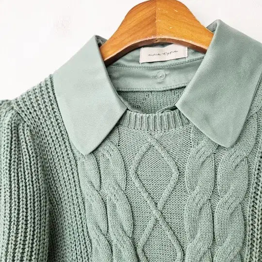[BUNJANG] Green Knit with Detachable Collar / 그린 니트