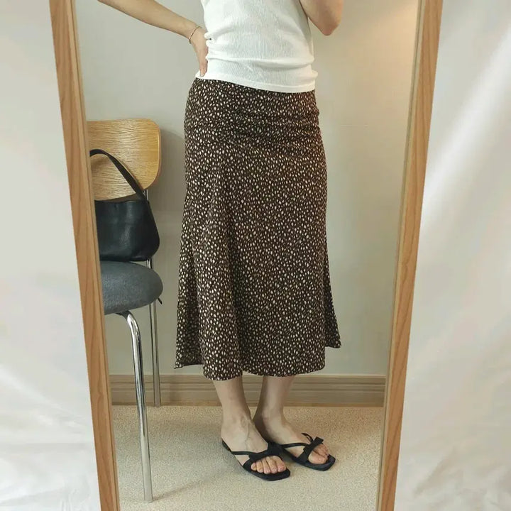 [BUNJANG] Vintage Patterned Shirred Long Skirt / (F)여성 빈티지 패턴 셔링 롱 스커트 A라인 뒷밴딩 W3086