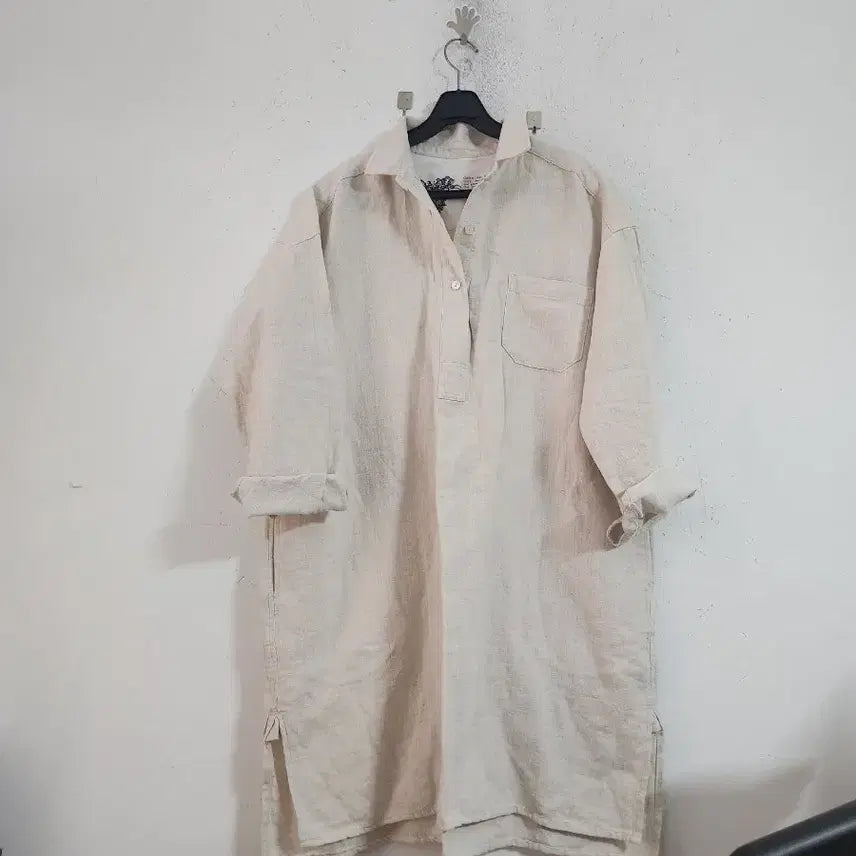 [BUNJANG] Wide Linen Long Shirt - Ivory / 와이드린넨 롱셔츠 아이보리