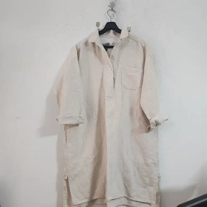 [BUNJANG] Wide Linen Long Shirt - Ivory / 와이드린넨 롱셔츠 아이보리