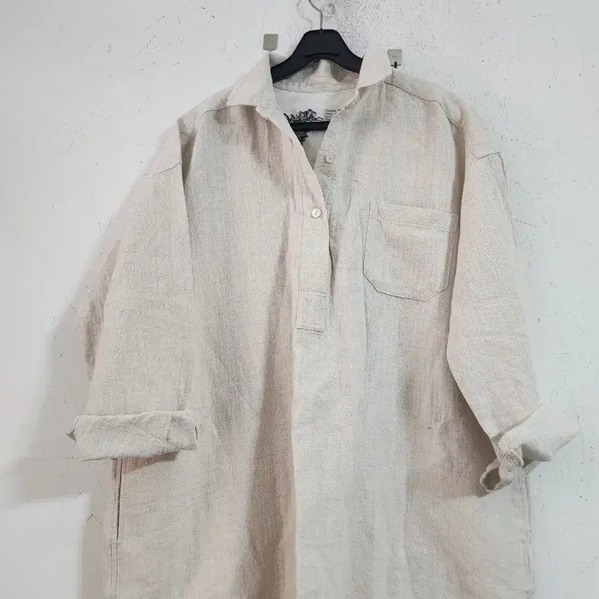 [BUNJANG] Wide Linen Long Shirt - Ivory / 와이드린넨 롱셔츠 아이보리