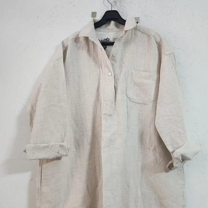 [BUNJANG] Wide Linen Long Shirt - Ivory / 와이드린넨 롱셔츠 아이보리