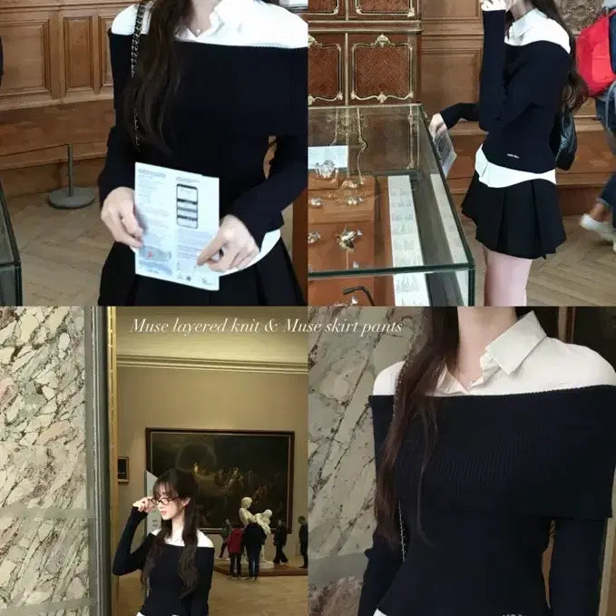 [BUNJANG] Labelle Blanc Muse Layered Knit Navy / 라벨르블랑 뮤즈 레이어드 니트 네이비