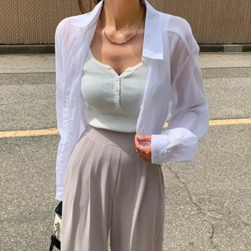 [BUNJANG] See-Through Gauze Shirt / 