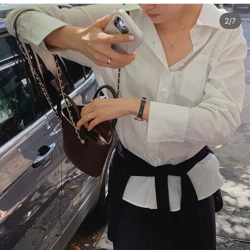 [BUNJANG] Sie Monet Stripe Cuffs Shirt Ivory / 시에 sie 모네 스트라이프 커프스 셔츠 아이보리(택달린 새상품)