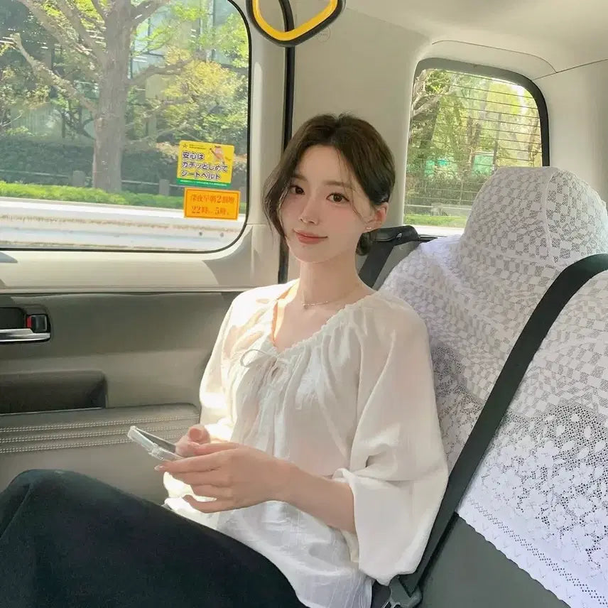 [BUNJANG] Plant White Blouse / 플렌트 화이트 블라우스