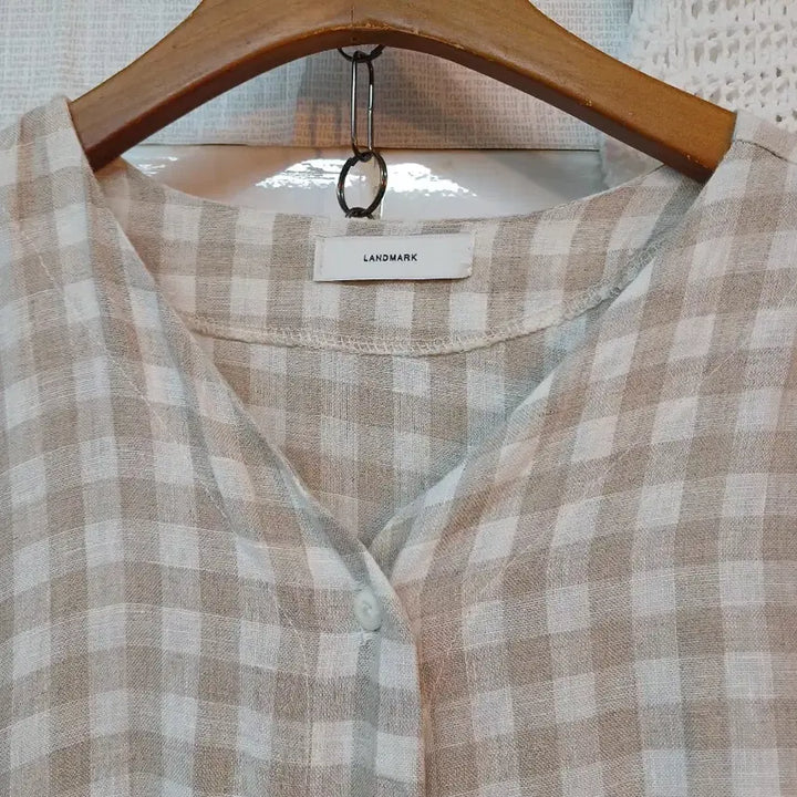 [SOLD OUT] 린넨  체크 롱 원피스 L정도