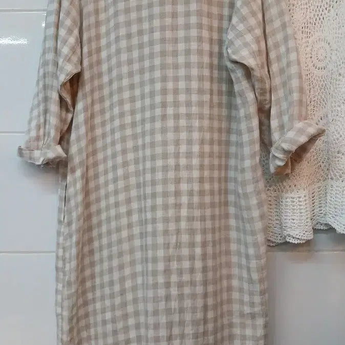 [SOLD OUT] 린넨  체크 롱 원피스 L정도