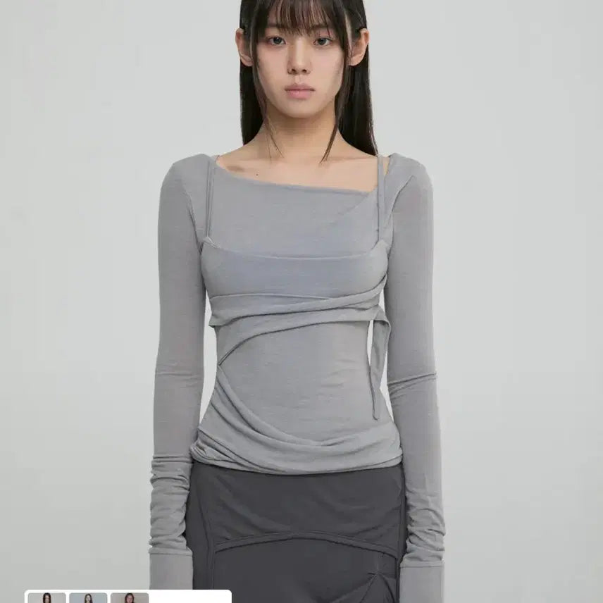 [BUNJANG] Flareup Layered Bustier Long Sleeve Grey / 새상품) 플레어업 레이어드 뷔스티에 롱슬리브 그레이