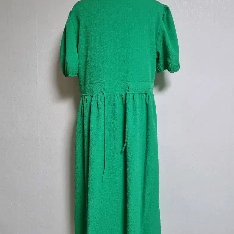 [SOLD OUT] 그린 퍼프 엠보 반팔 롱 원피스