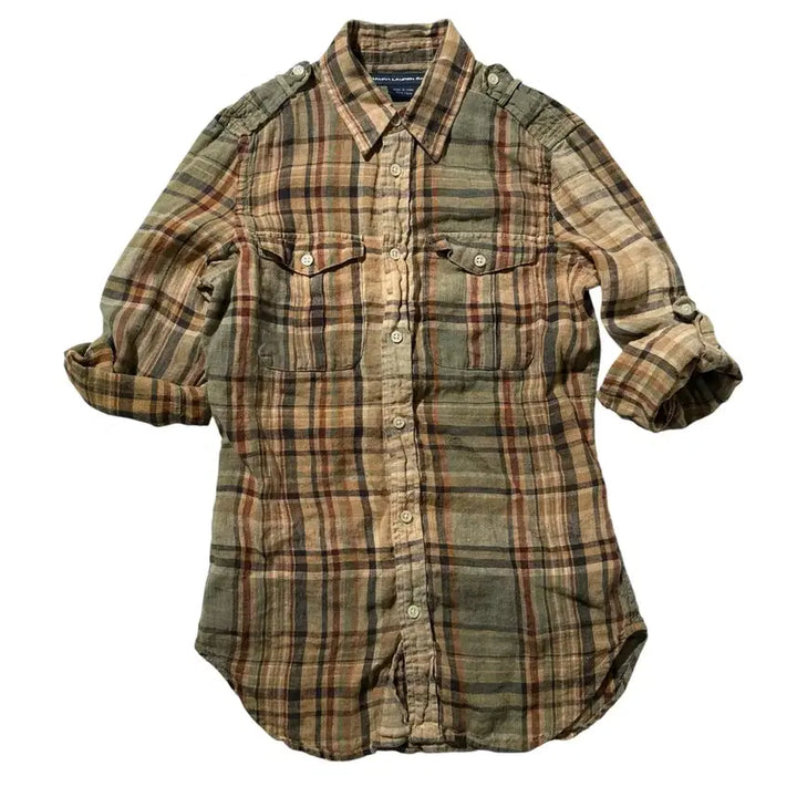 [BUNJANG] Ralph Lauren Linen Shoulder Patch Check Shirt / [여S] 랄프로렌 린넨 견장 체크 셔츠