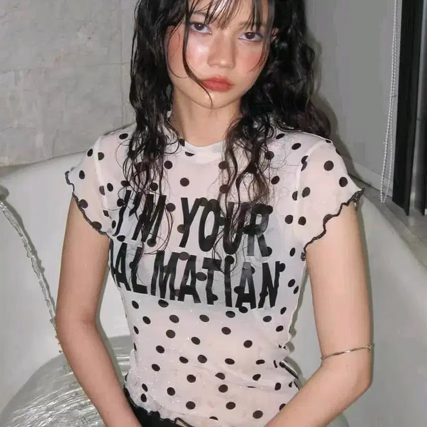 [BUNJANG] Two-Color Dot See-Through T-Shirt / [2컬러] 도트 시스루티셔츠 시스루 반팔티 땡땡이티셔츠 y2k 갸루