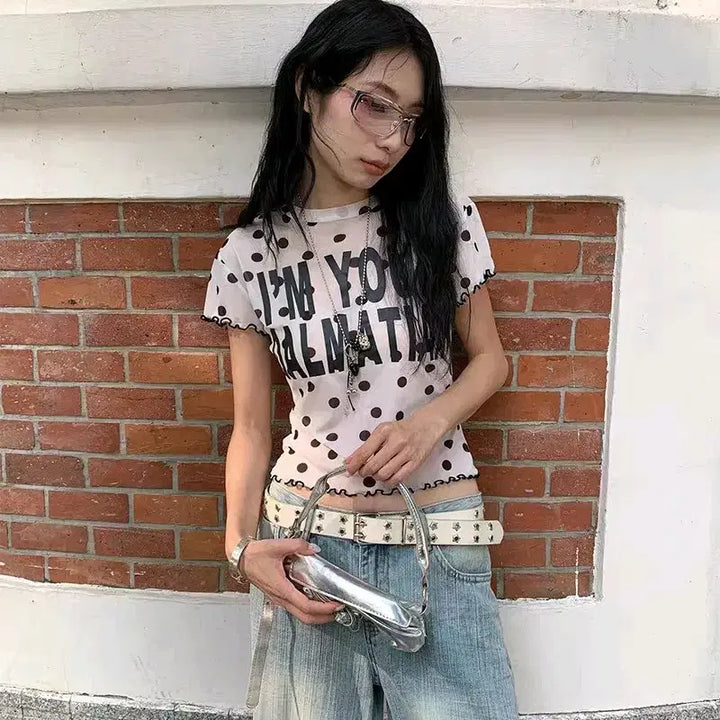 [BUNJANG] Two-Color Dot See-Through T-Shirt / [2컬러] 도트 시스루티셔츠 시스루 반팔티 땡땡이티셔츠 y2k 갸루