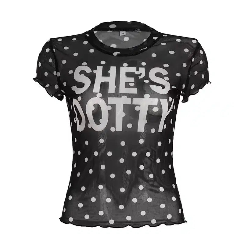 [BUNJANG] Two-Color Dot See-Through T-Shirt / [2컬러] 도트 시스루티셔츠 시스루 반팔티 땡땡이티셔츠 y2k 갸루