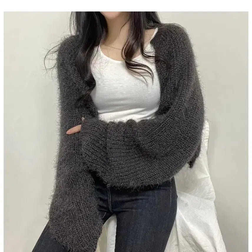 [BUNJANG] Pine Needle Crop Bolero Cardigan / 솔잎 크롭 볼레로 가디건