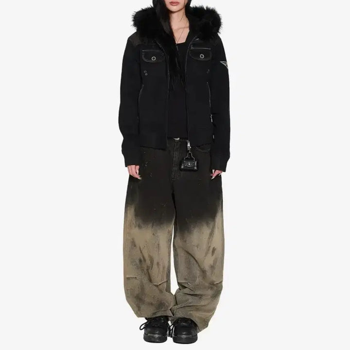 [BUNJANG] Arkam Fur Camo Contrast Jacket BK / 아캄 Fur Camo Contrast Jacket BK(1size)