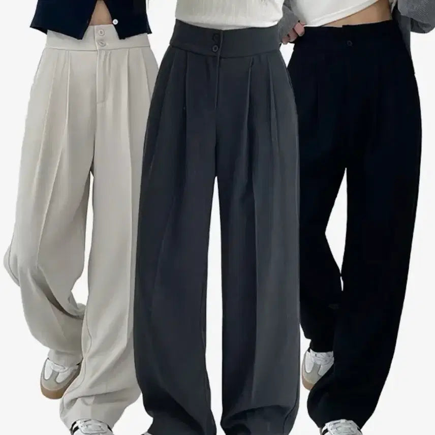 [BUNJANG] Pintuck Wide Slacks (Black, Long M) / 핀턱 일바와이드 슬랙스(블랙)