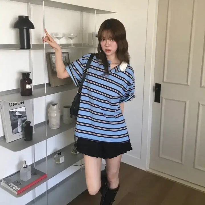 [BUNJANG] Light Stripe Pique Polo Shirt / 라이트 단가라 피케 카라티 | 반팔티