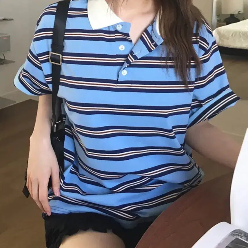 [BUNJANG] Light Stripe Pique Polo Shirt / 라이트 단가라 피케 카라티 | 반팔티