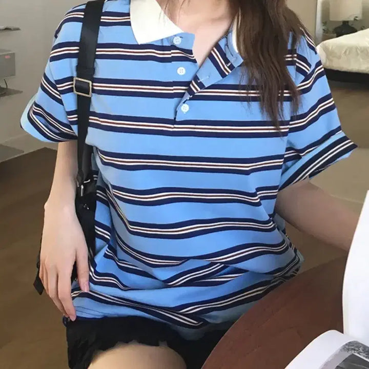 [BUNJANG] Light Stripe Pique Polo Shirt / 라이트 단가라 피케 카라티 | 반팔티