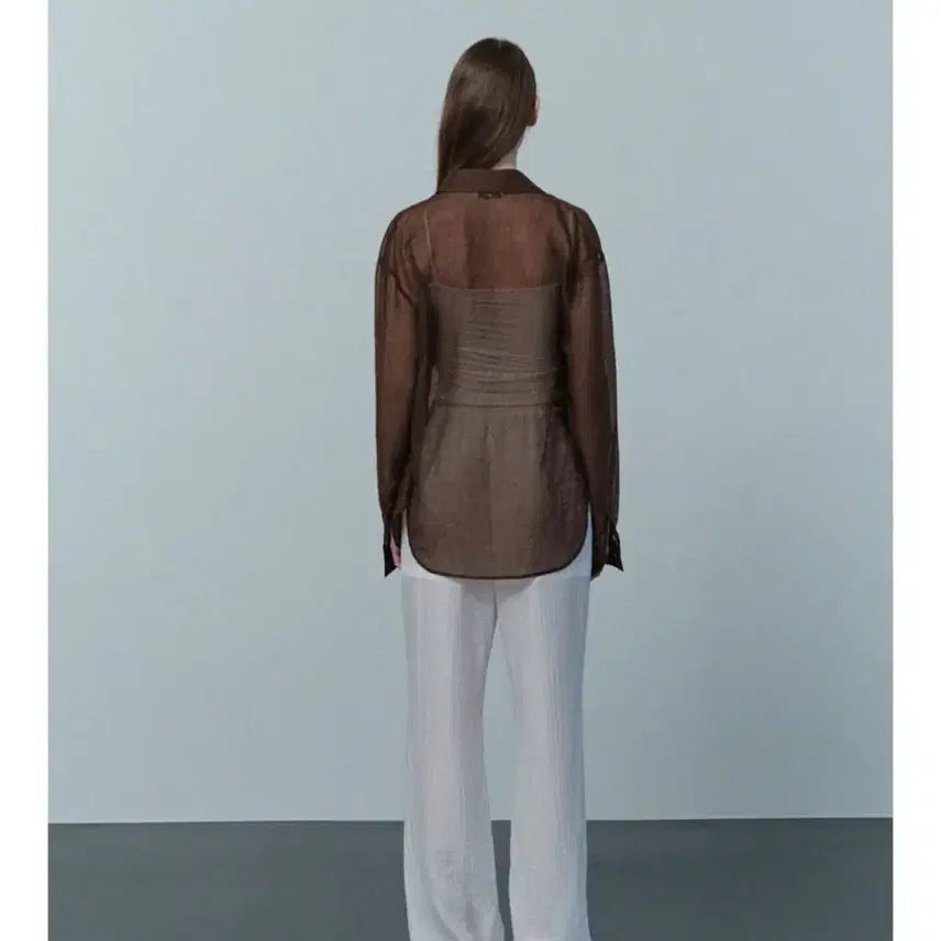 [BUNJANG] Kringkl Sheer Shirt (Brown) / 크링클 시어셔츠(브라운)