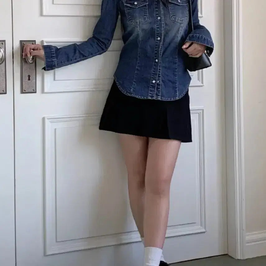 [BUNJANG] Slim Fit Span Denim Shirt / 슬림 스판 청 데님 남방 셔츠