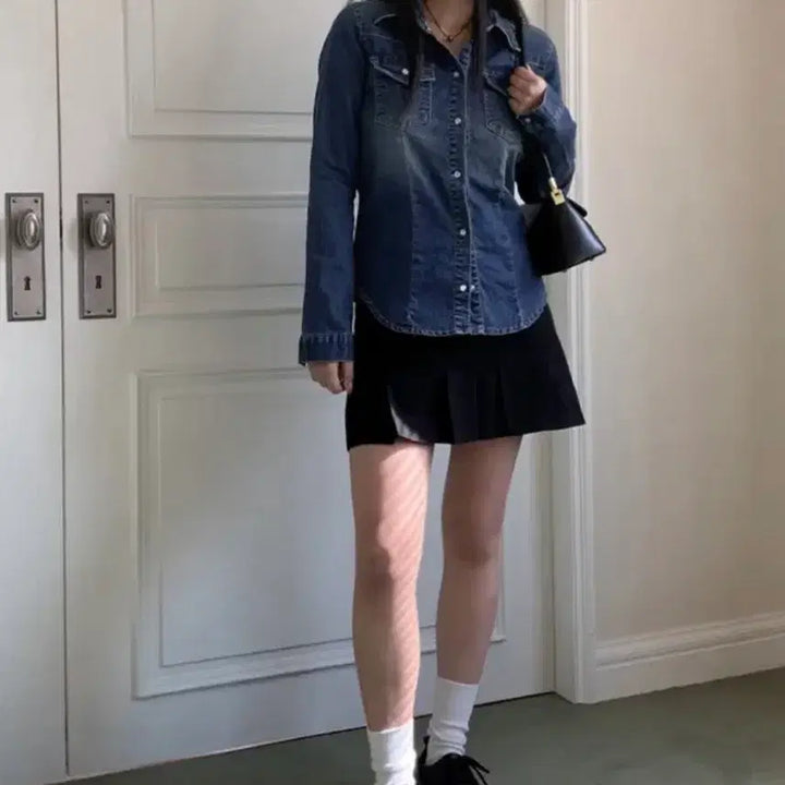 [BUNJANG] Slim Fit Span Denim Shirt / 슬림 스판 청 데님 남방 셔츠
