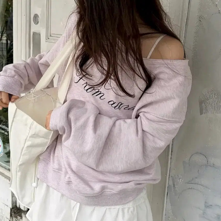 [SOLD OUT] 어랜 원숄더 맨투맨_멜란지 핑크(환연 현지 착용)