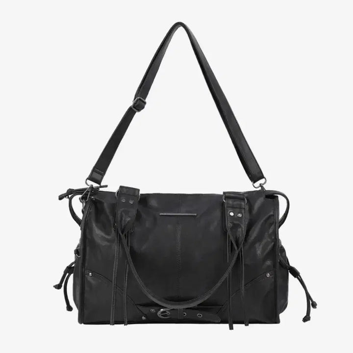 [BUNJANG] Fancy Club Belted Washed Leather Bag (Black) / 팬시클럽 벨티드 워싱 레더백 (BLACK) F25QE990