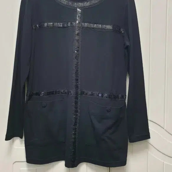 [BUNJANG] Black Sequin Embellished Blouse Cardigan / 블랙 스팽글 장식 블라우스 가디건