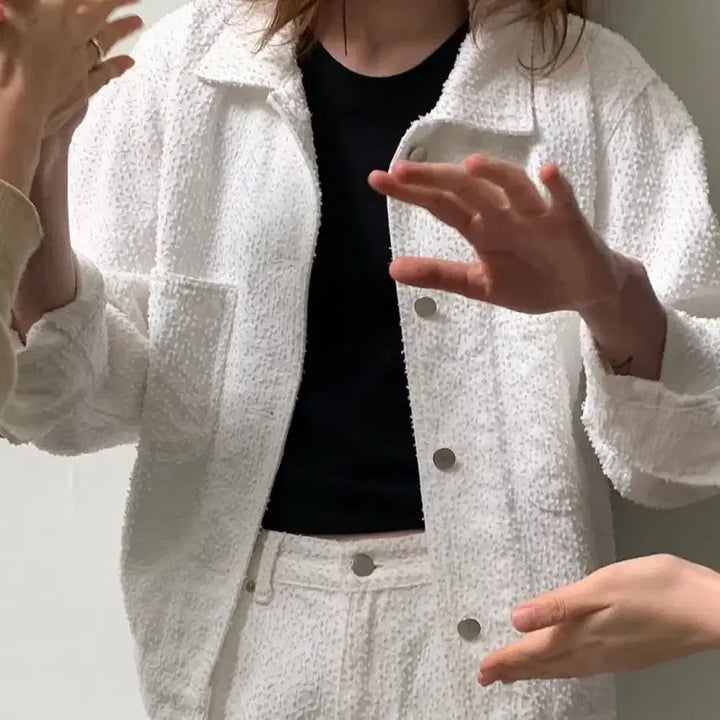 [BUNJANG] LETTER White Cotton Damage Jacket / 레터 LETTER 데미지 면자켓