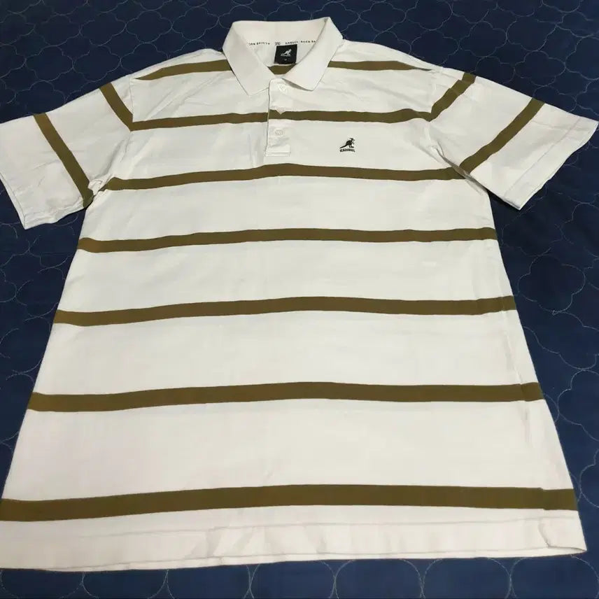 [SOLD OUT] 캉골 스트라이프 카라티 카키&amp;화이트 (M)