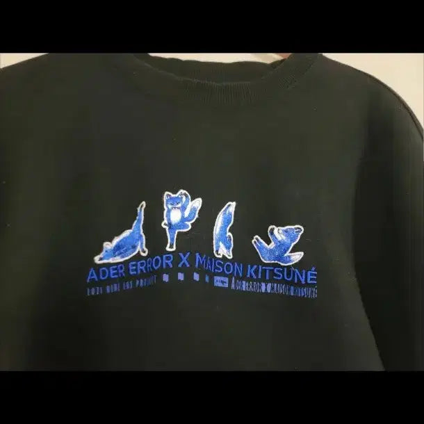 [BUNJANG] Ader Error x Maison Kitsuné Blue Fox Yoga Collaboration Sweatshirt Black / 아더에러 메종키츠네 블루폭스 요가 콜라보 맨투맨 블랙