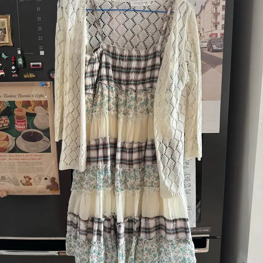 [BUNJANG] Wig Wag Lace Flower Check Long Dress / Wig Wag 레이스 플라워 체크 원피스