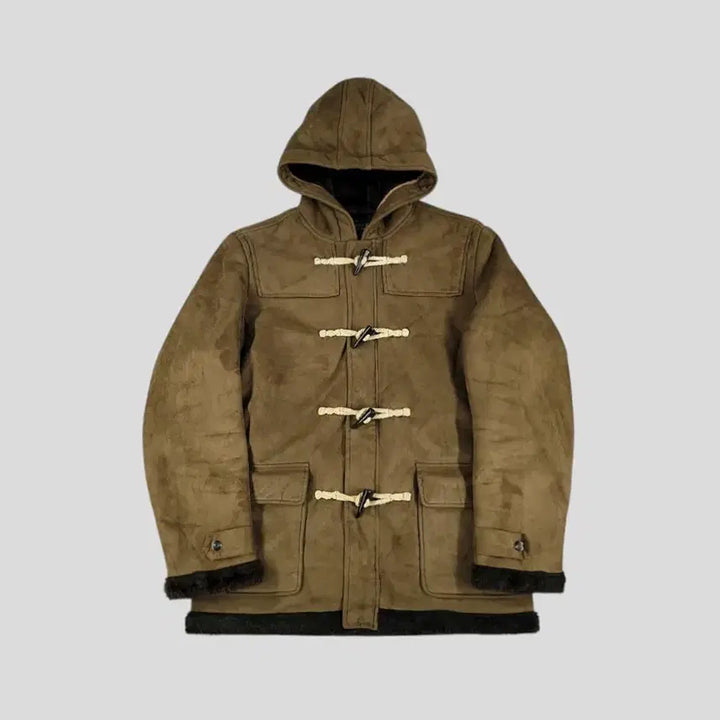 [BUNJANG] ROUSHATTE Beige Brown Toggle Button Fleece Jacket / ROUSHATTE JP 베이지 브라운 숄더패치 토글버튼 이너플리스 비건스