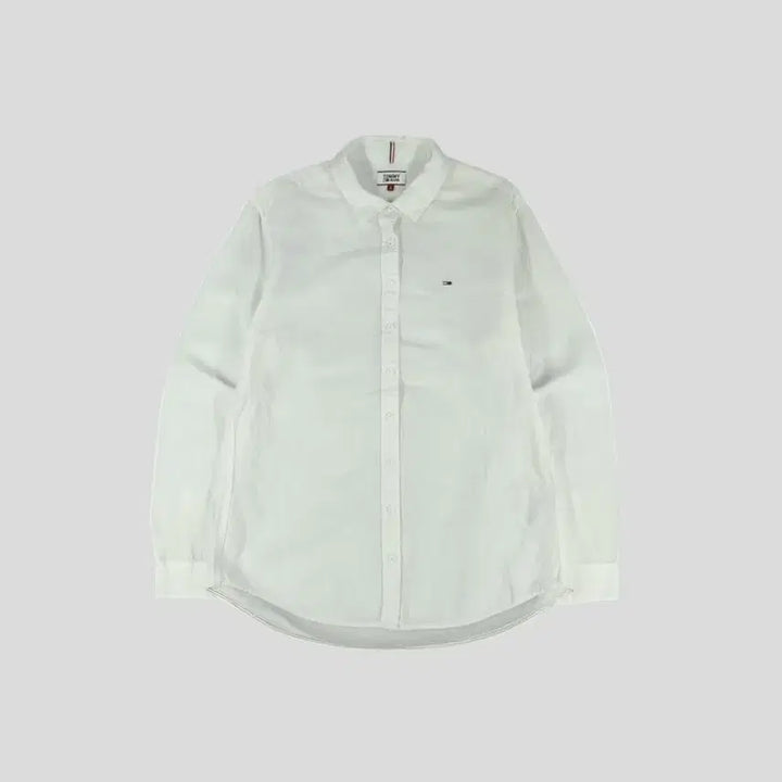 [BUNJANG] Tommy Hilfiger Linen Blend Shirt / 타미힐피거 타미진스 화이트 로고 린넨블렌드 남방 셔츠 S