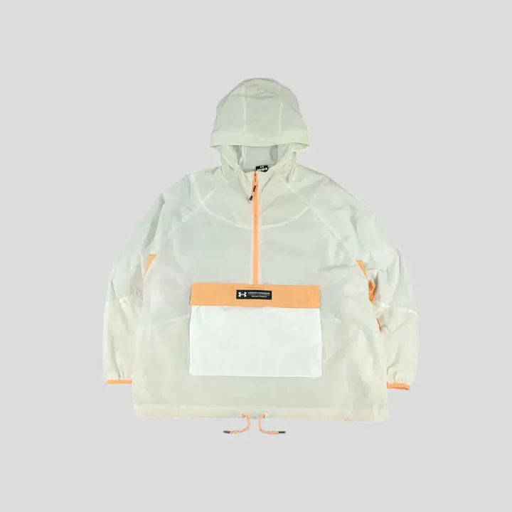[BUNJANG] Under Armour Ivory Light Orange Reflective Logo Rush Half-Zip / 언더아머 아이보리 라이트오렌지 배색 리플렉티브 로고 러쉬 오버핏 하프집업