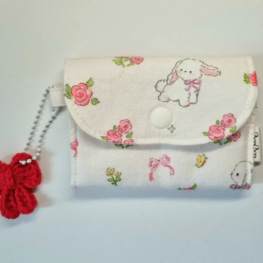 [BUNJANG] Fabric Mini Card Wallet / 2단 포켓 미니 카드 지갑 화이트