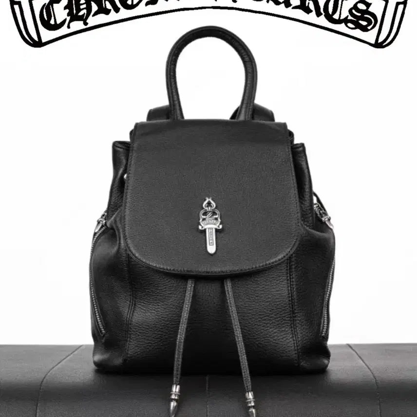 [BUNJANG] Chrome Hearts Black Leather Dagger Backpack / 크롬 블랙 레더 대거 백팩