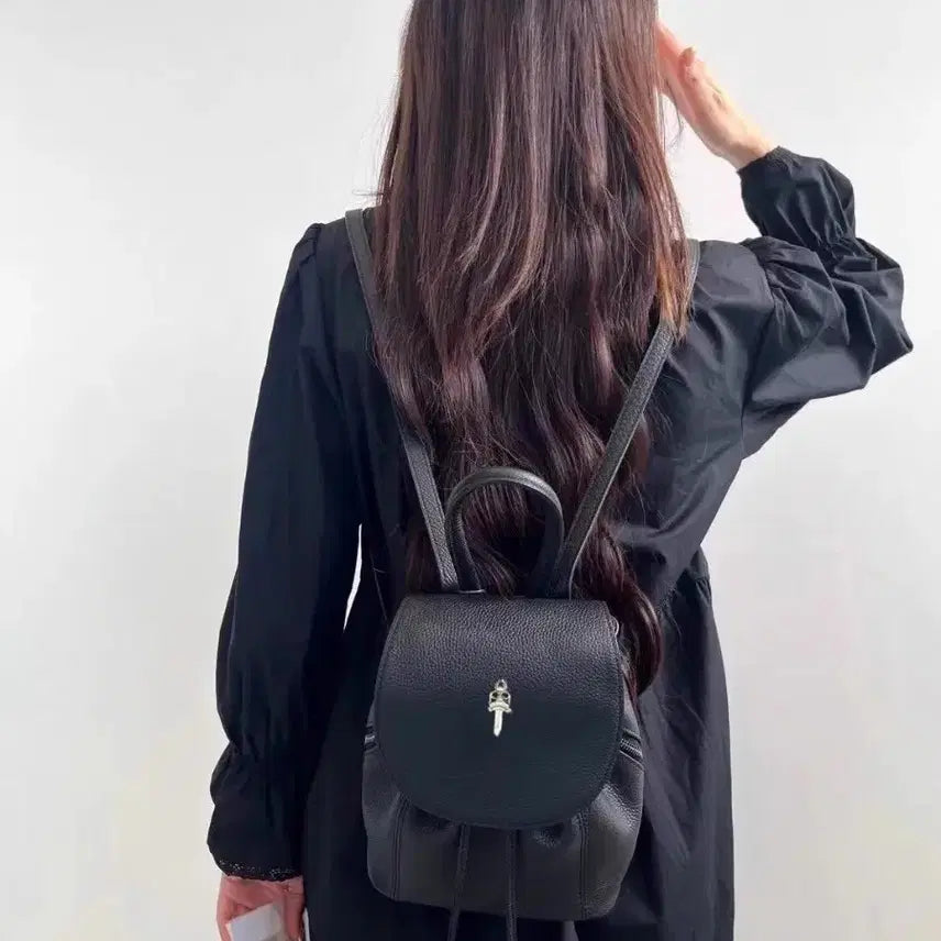[BUNJANG] Chrome Hearts Black Leather Dagger Backpack / 크롬 블랙 레더 대거 백팩