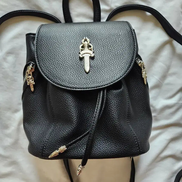 [BUNJANG] Chrome Hearts Black Leather Dagger Backpack / 크롬 블랙 레더 대거 백팩